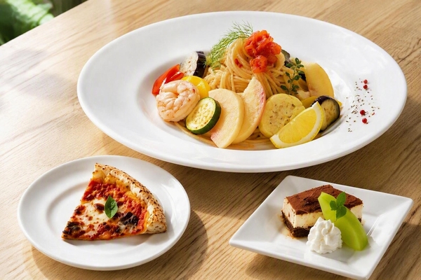 夏野菜と桃の冷製明太パスタ