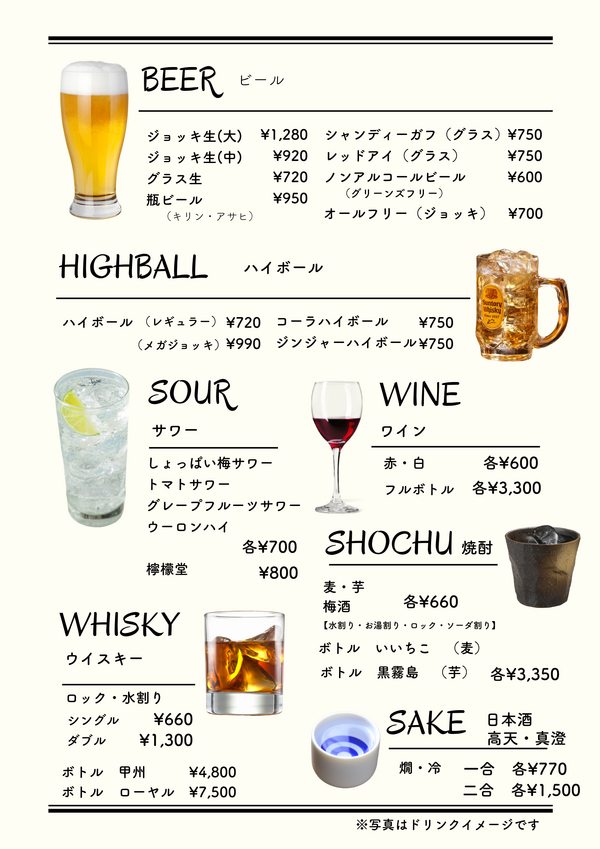 アルコールメニュー